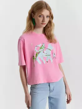 Футболка женская розовая с принтом и надписью