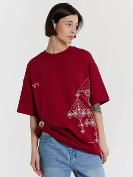 Футболка женская бордовая с принтом и надписью