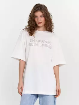 Футболка женская белая с надписью из страз