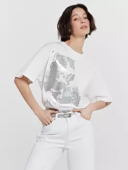 Футболка женская белая с серебристым дизайном