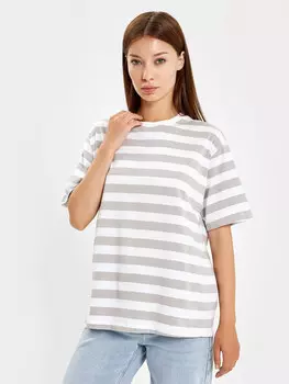 Футболка женская белая в серую полоску