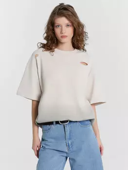 Футболка женская бежевая с декоративными разрезами