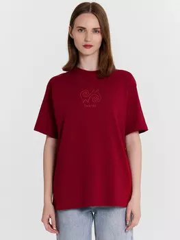 Футболка женская бордовая с принтом и надписью