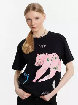 Футболка женская черная с принтом и надписью