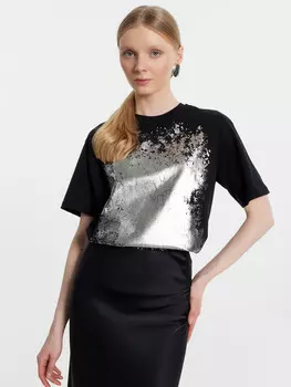 Футболка женская черная с серебристым принтом