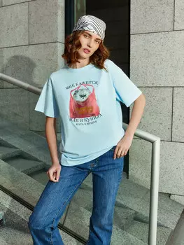Футболка женская голубая с принтом