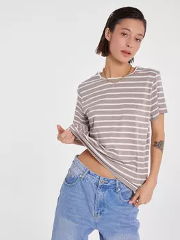 Футболка женская кофейно-бежевая в белую полоску