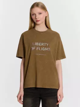 Футболка женская коричневая с обработкой эйсид и надписью