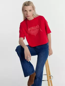 Футболка женская красная с печатью