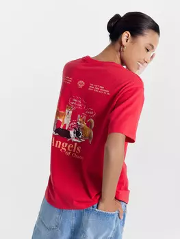 Футболка женская красная с печатью
