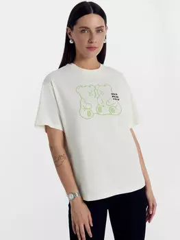 Футболка женская молочно-бежевая с печатью