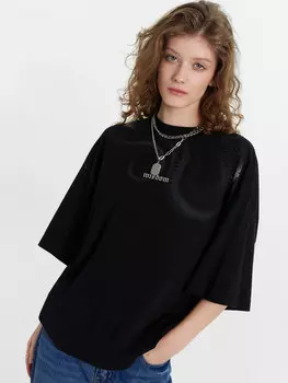 Футболка женская оверсайз черная с принтом