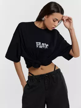 Футболка женская оверсайз черная с принтом