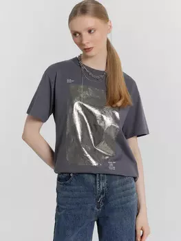 Футболка женская оверсайз серая с принтом