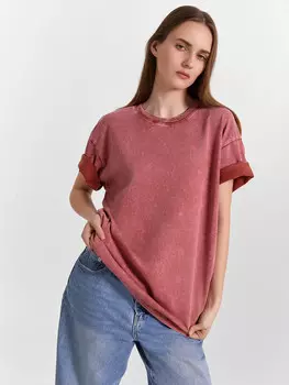 Футболка женская оверсайз терракотовая с обработкой эйсид