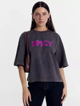 Футболка женская серая с обработкой эйсид