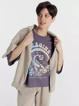 Футболка женская серая с печатью