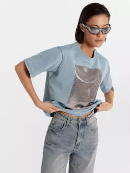 Футболка женская серая с печатью