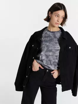 Футболка женская серая с принтом в технике фаст-дай