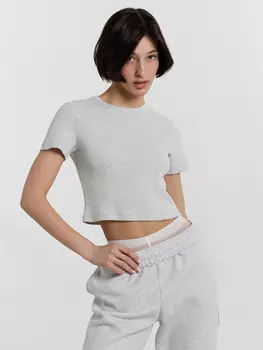 Футболка женская серая укороченная