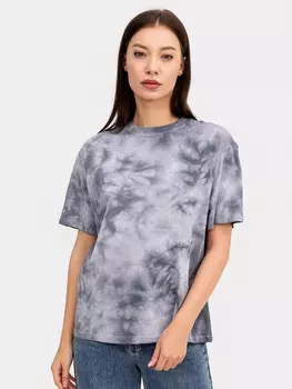 Футболка женская серая в технике тай-дай