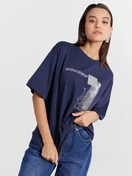 Футболка женская синяя с принтом