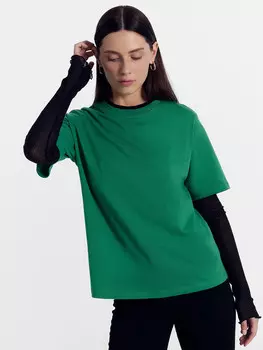 Футболка женская сосново-зеленая с печатью