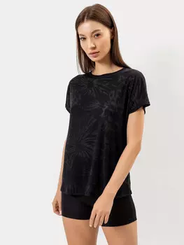 Футболка женская спортивная в черном цвете с принтом