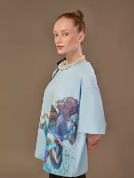 Футболка женская туманно-голубая с печатью