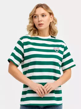 Футболка женская в молочно-зеленую полоску
