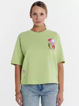 Футболка женская в зеленом оттенке с печатью