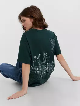 Футболка женская зеленая с принтом