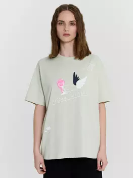 Футболка женская зеленая с принтом
