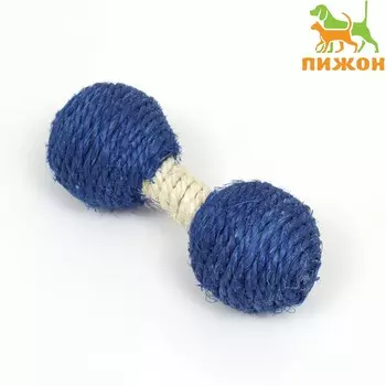 Гантель-погремушка сизалевая, 11.5 см, синяя/белая