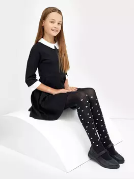 Гладкие детские колготки черного цвета в сердечко