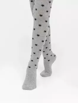 Гладкие детские колготки серого цвета с изображением котиков