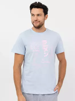 Голубая хлопковая футболка с принтом