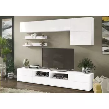 Гостиная тренто мдф, 2466х2132х473, белый/белый глянец