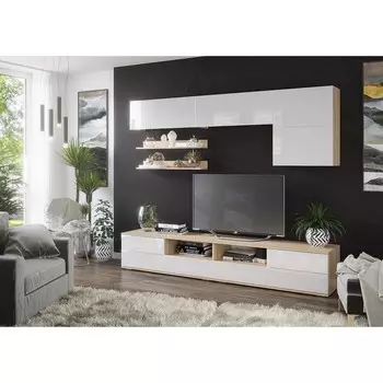 Гостиная тренто мдф, 2466х2132х473, дуб сонома/белый глянец