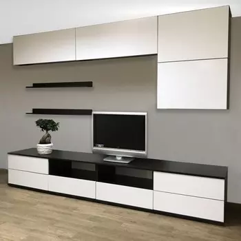 Гостиная тренто мдф, 2466х2132х473, венге/белый глянец