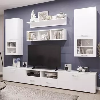 Гостиная жак, 2800х450х2200, белый глянец мдф/ белый лдсп