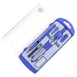 Готовальня, 6 предметов: циркуль, точилка, грифель, ластик, карандаш механический 0.5 мм, грифель нв 0.5 мм, в пластиковом пенале