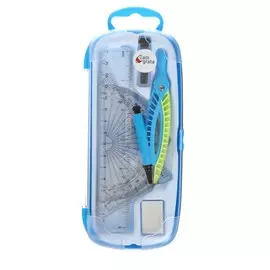 Готовальня 7 предметов (циркуль-115 мм, грифели, ластик, линейка 15см, 2 угольника, транспортир)