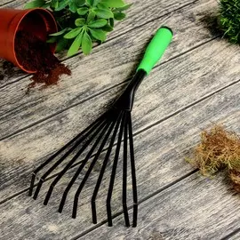 Грабли малые, веерные, пластинчатые, 9 зубцов, длина 38 см, металл, пластиковая ручка, greengo