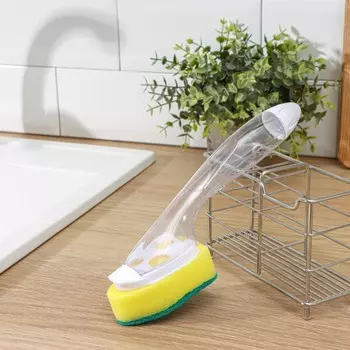 Губка для посуды доляна, с ручкой дозатором, поролон, абразивное покрытие, 245.58 см