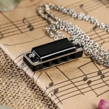 Губная гармошка music life 4 отверстия, 8 тонов, 3.51.51 см, цепь 28 см, черная