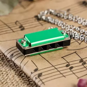 Губная гармошка music life 4 отверстия, 8 тонов, 3.51.51 см, цепь 28 см, зеленая