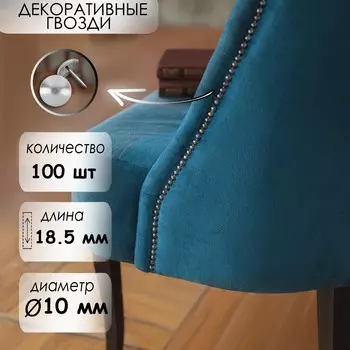 Гвозди тундра, декоративные, обивочные, 10х18,5 мм, хром, 100 шт