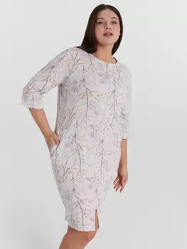 Халат женский серый с растительным принтом