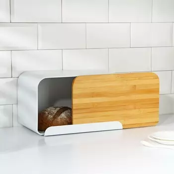 Хлебница magistro softal, металл, бамбуковая крышка, 352121.5 см, белая